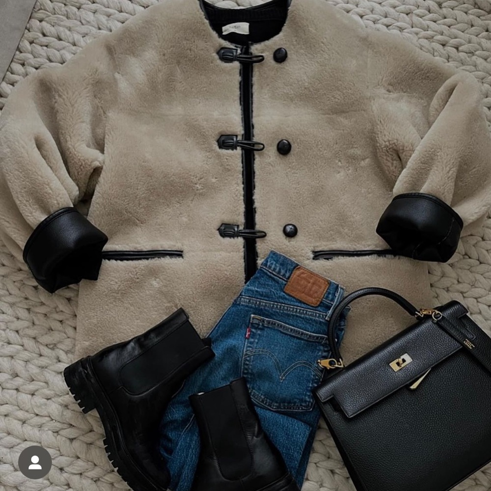 Mango Cream Faux Shearling Jacket with Black Trim - Picture 4 of 4